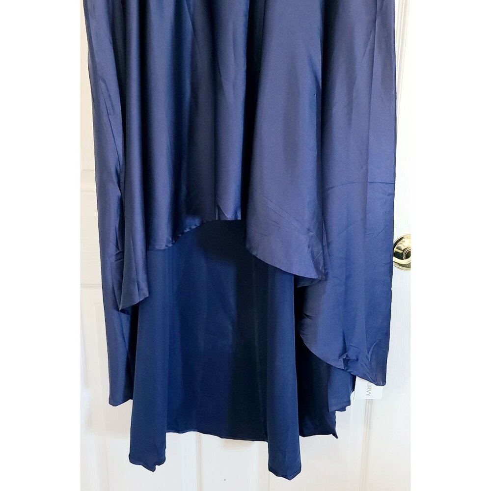 Evening Gown High-Low Blue Lace & Sequins Flutter Sleeves Plus Size Elegant - Picture 4 of 16